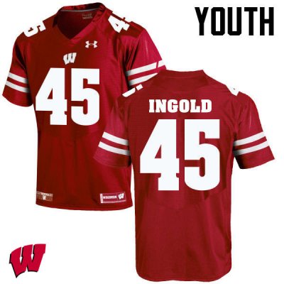 Youth Wisconsin Badgers NCAA #45 Alec Ingold Red Authentic Under Armour Stitched College Football Jersey PA31G80SW